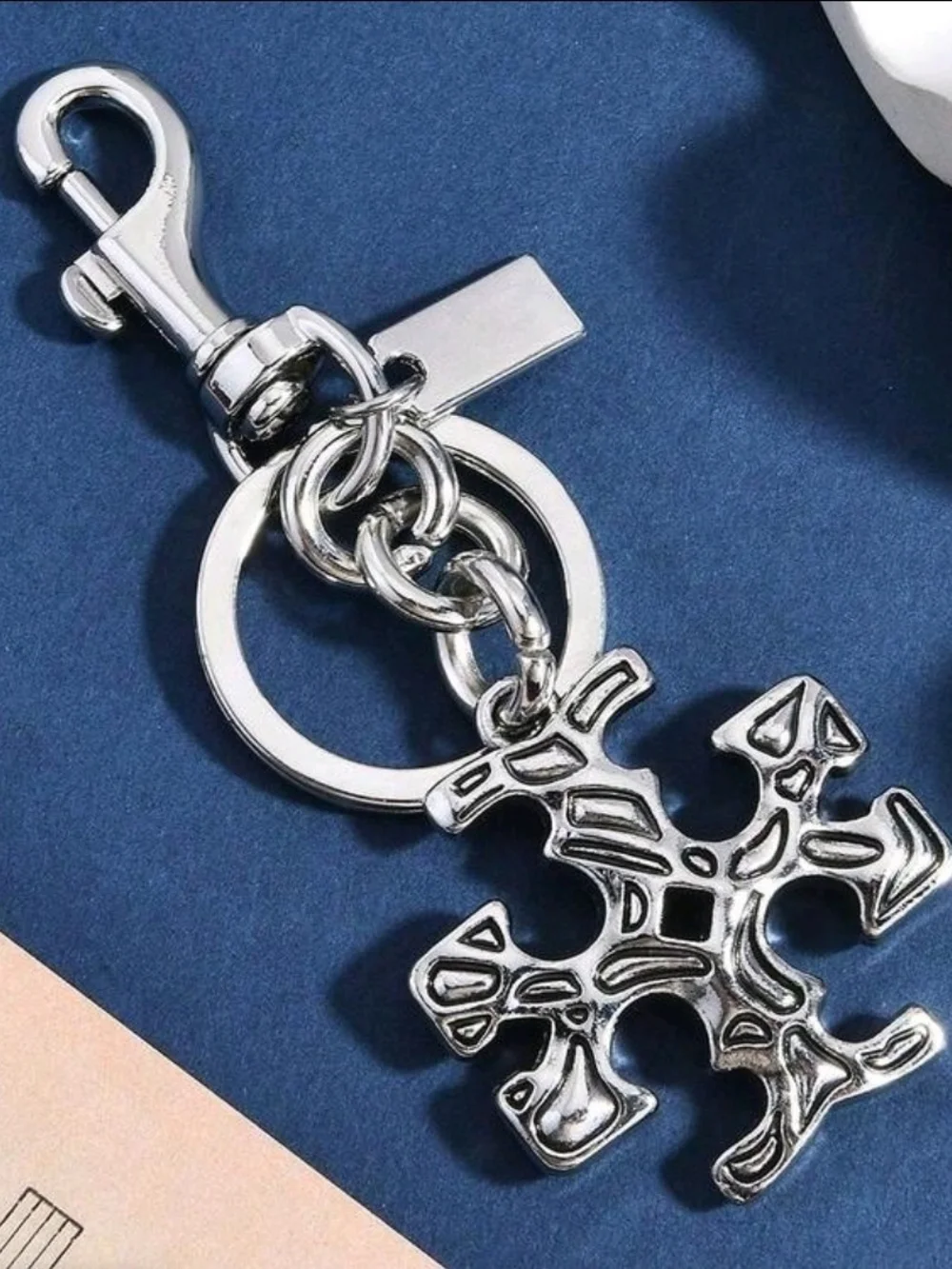 Silver Cross Key & Keychain
